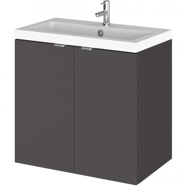 Hudson Reed Fusion wall hung bathroom vanity unit with gloss grey finish and ceramic basin