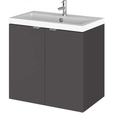 Hudson Reed Fusion wall hung bathroom vanity unit with gloss grey finish and ceramic basin