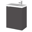 Hudson Reed Fusion modern wall hung 1-door vanity unit with compact basin in gloss grey, 400mm wide