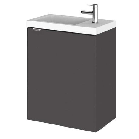Hudson Reed Fusion modern wall hung 1-door vanity unit with compact basin in gloss grey, 400mm wide