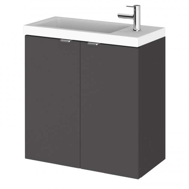 Hudson Reed Fusion 2-door wall hung vanity unit with compact 500mm gloss grey basin