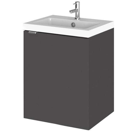 Hudson Reed Fusion 400mm wide gloss grey wall hung vanity unit with ceramic basin and handle-less design