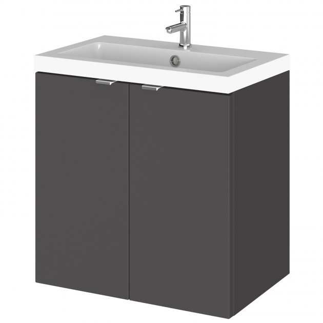 Hudson Reed Fusion wall hung bathroom vanity unit with gloss grey 2-door cabinet and white basin, 500mm wide