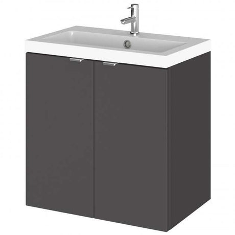 Hudson Reed Fusion wall hung bathroom vanity unit with gloss grey 2-door cabinet and white basin, 500mm wide