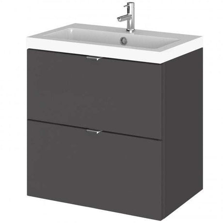 Hudson Reed Fusion Modern wall hung vanity unit with gloss grey 2 drawers and white ceramic basin 500mm wide