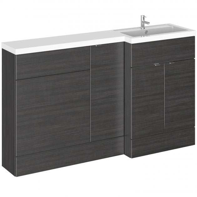 Hudson Reed Fusion modern 1500mm wide hacienda black bathroom WC combination unit with soft-close doors and integrated sink