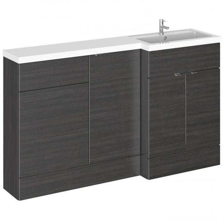 Hudson Reed Fusion modern 1500mm wide right-hand bathroom WC unit in Hacienda Black with integrated sink and storage cabinets