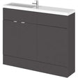 Hudson Reed Fusion modern compact bathroom combination unit with gloss grey finish and rectangular slimline basin, 1100mm wide