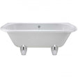 White Kenton traditional double-ended back to wall freestanding bath with sleek acrylic body and Deacon style legs, 1700mm x 750mm.