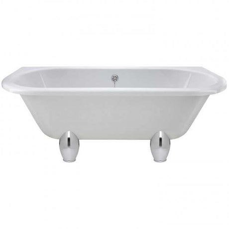 White Kenton traditional double-ended back to wall freestanding bath with sleek acrylic body and Deacon style legs, 1700mm x 750mm.