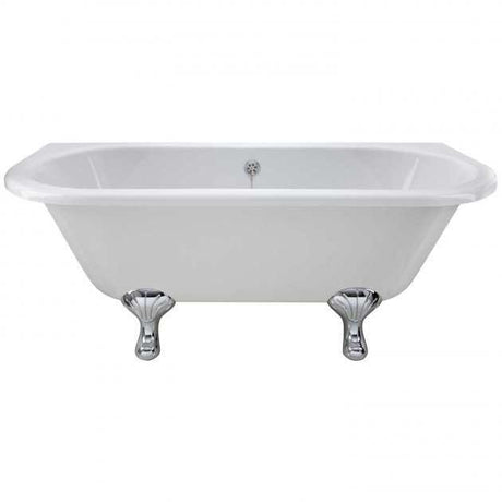 Hudson Reed Kenton back to wall double ended freestanding bath with chrome corbel legs in white, 1700mm x 750mm.