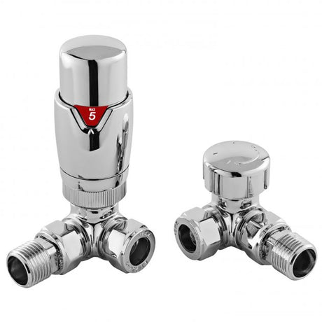 Hudson Reed Luxury Corner Thermostatic Radiator Valves Pair - Chrome - HT317 - TAP 'N' SHOWER