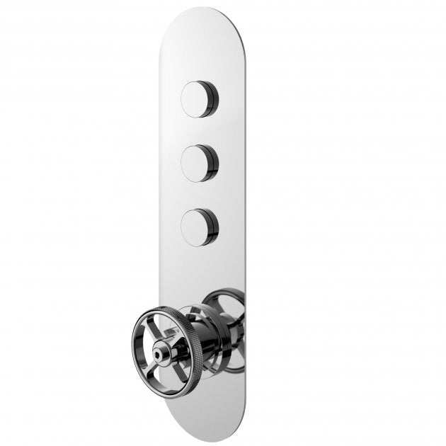 Hudson Reed Industrial Modern triple outlet push button shower valve in chrome finish with thermostatic control and sleek design