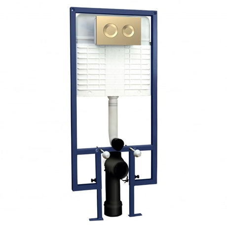 Hudson Reed Wall Hung Toilet Frame with Dual Flush Concealed Cistern Round Plate - Brushed Brass - XTY809R - TAP 'N' SHOWER