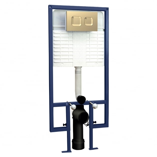 Hudson Reed Wall Hung Toilet Frame with Dual Flush Concealed Cistern Square Plate - Brushed Brass - XTY809S - TAP 'N' SHOWER