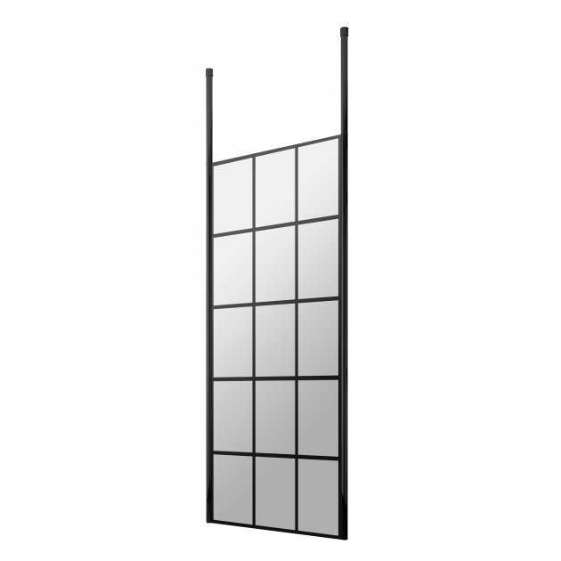 Hudson Reed Ceiling Post Frame Effect wet room screen 700mm wide with 8mm toughened glass and black grid design