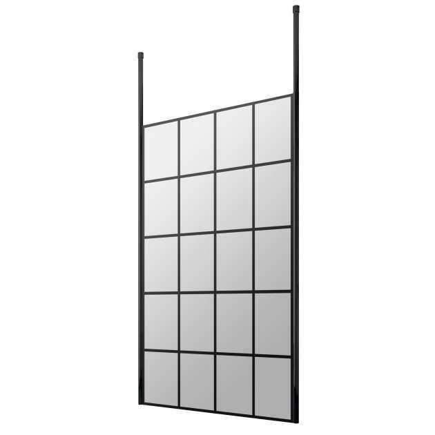 Hudson Reed Ceiling Post Frame Effect Wet Room Screen 1100mm wide with 8mm glass and black grid design