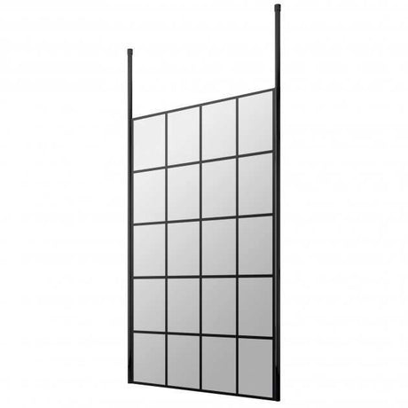 Hudson Reed Ceiling Post Frame Effect Wet Room Screen 1200mm wide with 8mm glass and black grid frame design