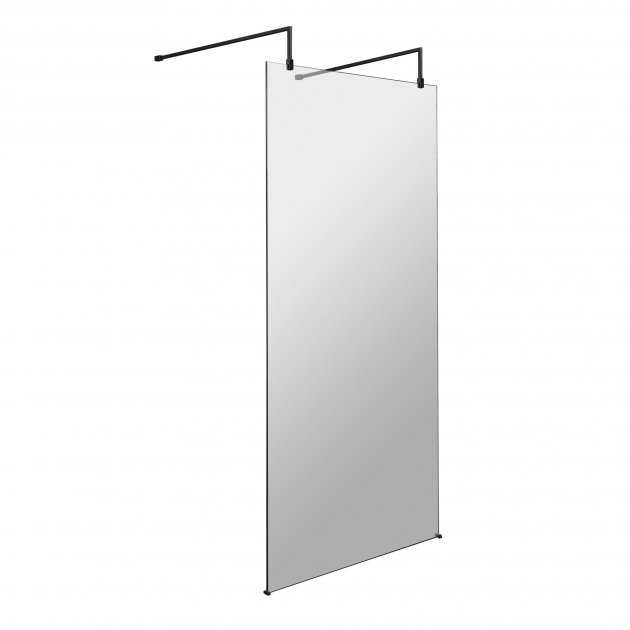 Hudson Reed Support Arms wet room screen with 1200mm wide 8mm thick glass and black support arms and feet
