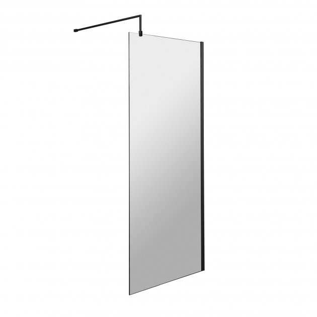 Hudson Reed Black Support Bar Wet Room Screen 700mm wide with 8mm clear tempered glass and matt black support bar for stability and modern bathroom design