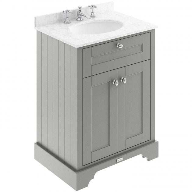 Hudson Reed Old London traditional storm grey floor standing vanity unit with grey marble top basin and storage cabinet