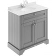 Old London Traditional Vanity Unit with storm grey finish and white marble top basin, 800mm wide floor standing bathroom vanity