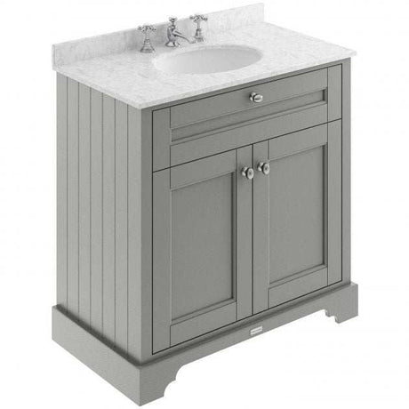 Hudson Reed Old London traditional floor standing vanity unit in storm grey with 3TH grey marble top basin and 800mm width