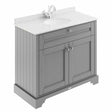 Hudson Reed Old London floor standing vanity unit with storm grey finish and white marble top basin