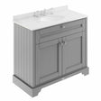 Hudson Reed Old London floor standing vanity unit with storm grey cabinet and white marble top basin, 1000mm wide