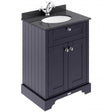 Hudson Reed Old London traditional floor standing vanity unit in twilight blue with black marble top basin and storage cabinet.