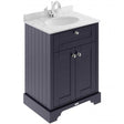 Hudson Reed Old London Twilight Blue traditional floor standing vanity unit with grey marble top basin and storage cupboard