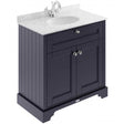 Old London Traditional Floor Standing Vanity Unit in Twilight Blue with grey marble top basin and storage cabinet