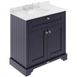 Hudson Reed Old London traditional floor standing vanity unit in twilight blue with white marble top basin and silver taps