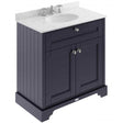Hudson Reed Old London traditional floor-standing vanity unit in Twilight Blue with 800mm grey marble top basin and three tap holes