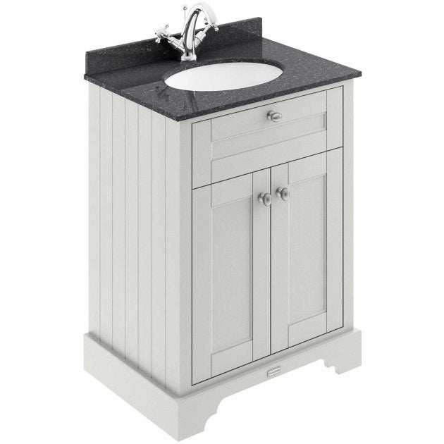 Hudson Reed Old London floor standing vanity unit with black marble top basin and timeless sand finish