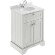 Old London traditional floor standing vanity unit with grey marble top basin and Timeless Sand finish, 600mm wide