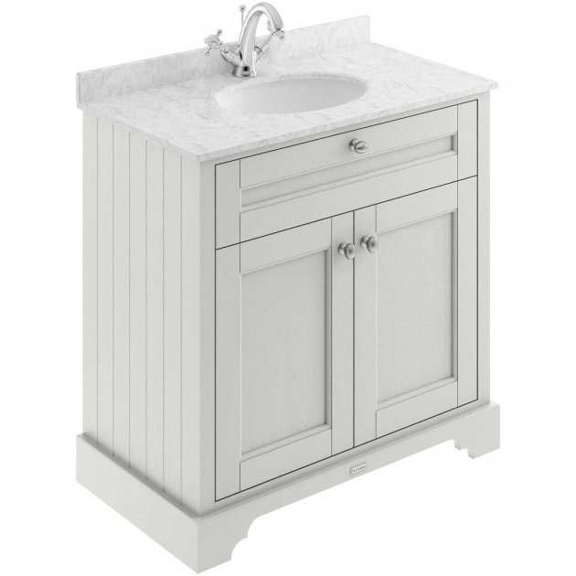 Old London Traditional floor standing vanity unit with grey marble top basin and timeless sand finish, 800mm wide