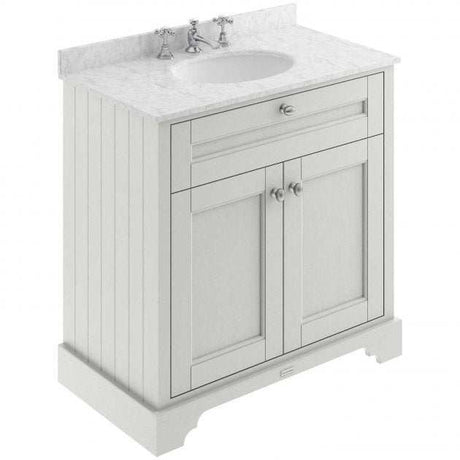 Hudson Reed Old London traditional floor standing vanity unit with grey marble top basin and timeless sand finish
