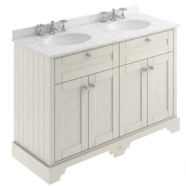 Hudson Reed Old London traditional floor standing vanity unit with timeless sand finish and 3TH grey marble top basin, 1200mm wide