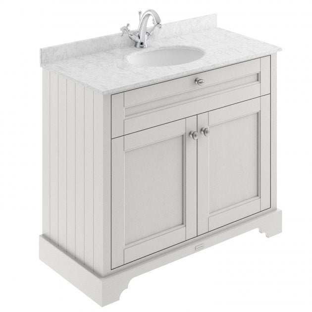 Old London Traditional Floor Standing Vanity Unit with grey marble top basin and timeless sand finish