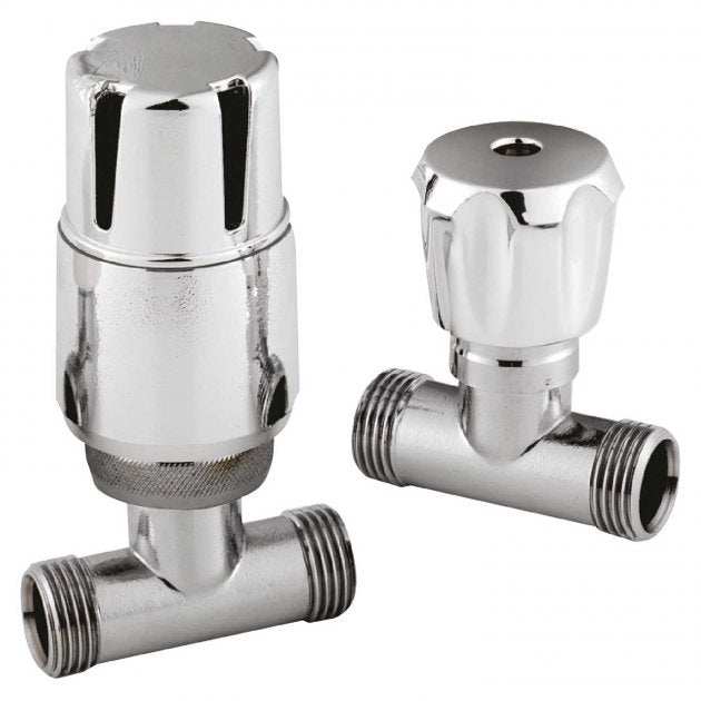 Hudson Reed Straight Thermostatic Bi-Directional Lockshield Radiator Valves Pair - Chrome - HT325