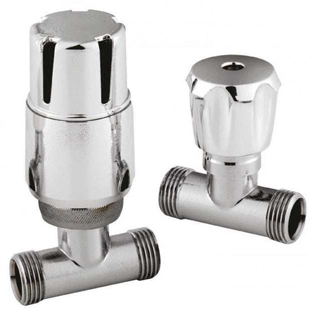 Hudson Reed Straight Thermostatic Bi-Directional Lockshield Radiator Valves Pair - Chrome - HT325