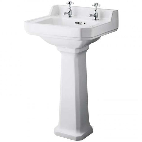 Hudson Reed Richmond 2 Tap Hole Basin with Full Pedestal 500mm Wide - White - CCR018