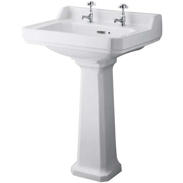 Hudson Reed Richmond 2 Tap Hole Basin with Full Pedestal 595mm Wide - 