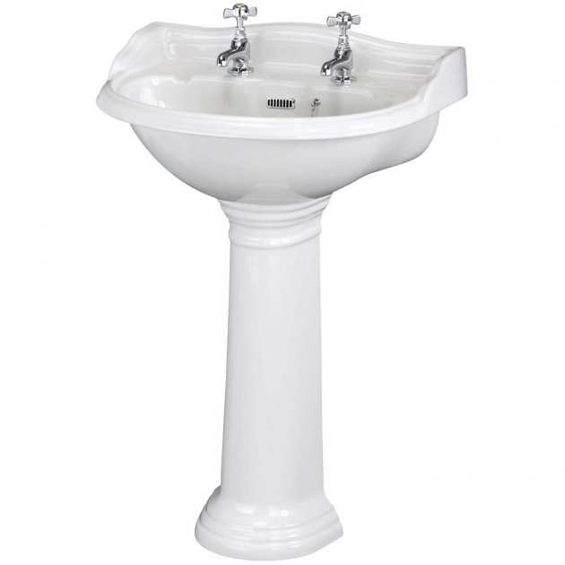 Hudson Reed Ryther 2 Tap Hole Basin and Full Pedestal 600mm Wide - Whi