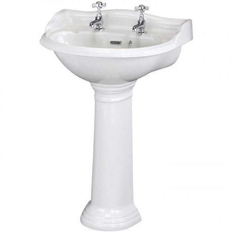 Hudson Reed Ryther 2 Tap Hole Basin and Full Pedestal 600mm Wide - Whi