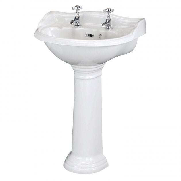 Hudson Reed Ryther 2 Tap Hole Cloakroom Basin and Full Pedestal 500mm 