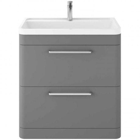 Hudson Reed Solar Wall Hung modern 800mm wide cool grey bathroom vanity unit with integrated white basin and storage drawers