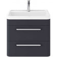 Hudson Reed Solar Vanity wall hung modern indigo blue bathroom unit with built-in white basin and two drawer storage