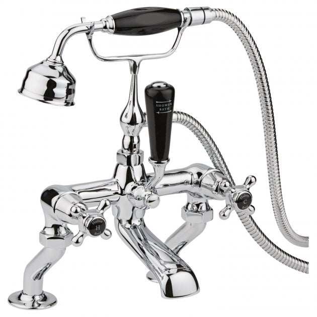 Hudson Reed Topaz Black Crosshead Dome Collar Bath Shower Mixer Tap wi